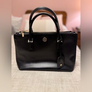 Tory Burch Elegant Black Satchel with Gold Accents